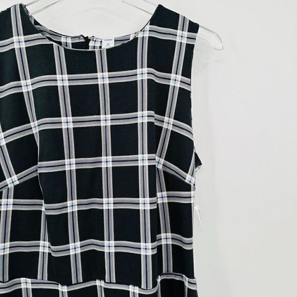 Old Navy Size Medium Tall Gray Plaid Sleeveless Stretch Knit Career A Line Dress - Picture 4 of 10